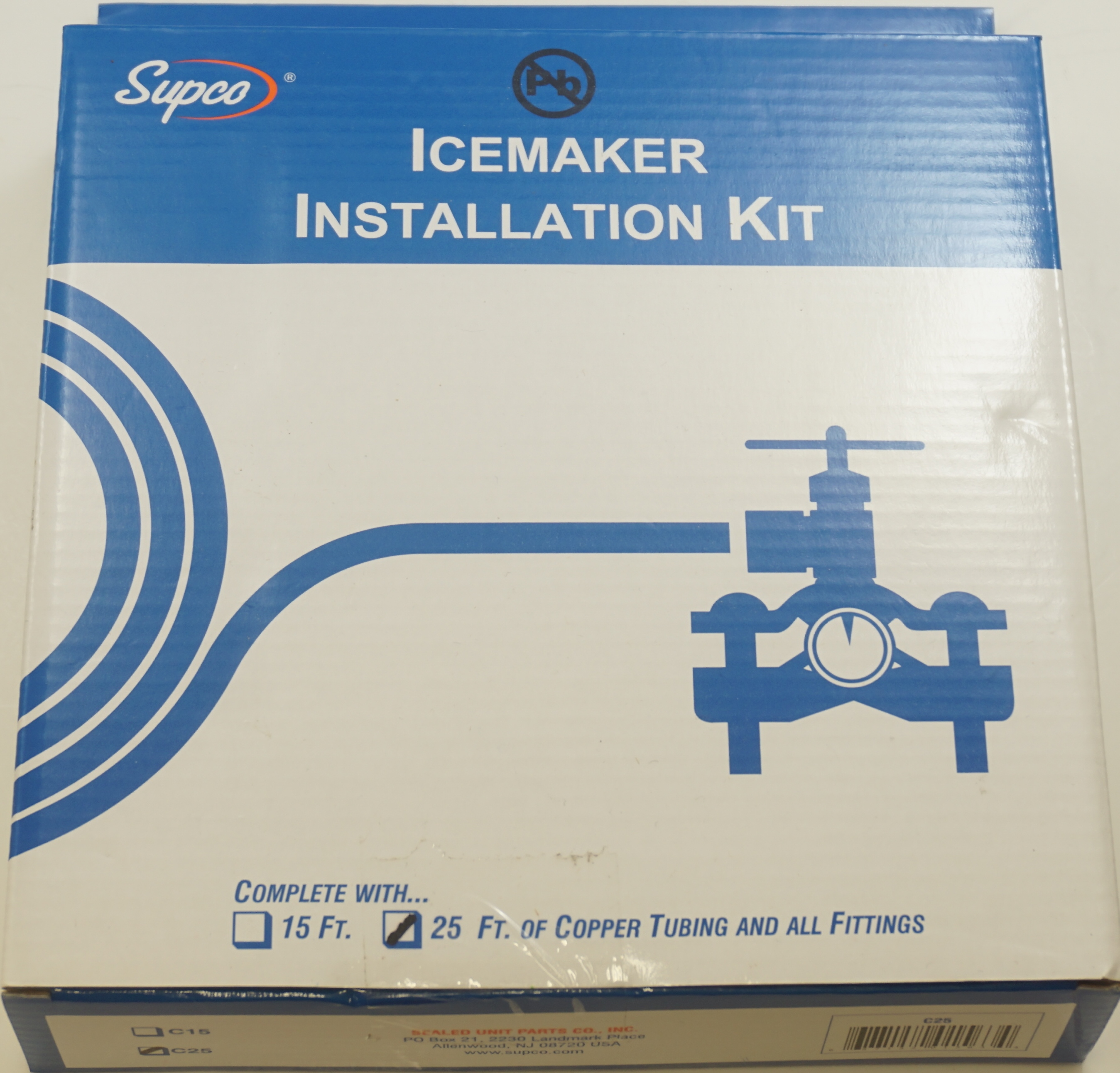 Supco 25' Copper Tubing Ice Maker Installation Kit, 1/4" OD, C25